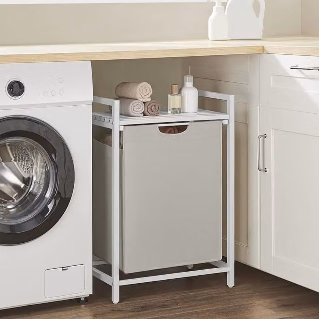 VASAGLE Large Laundry Basket with Shelf and Removable Liner in White – 1