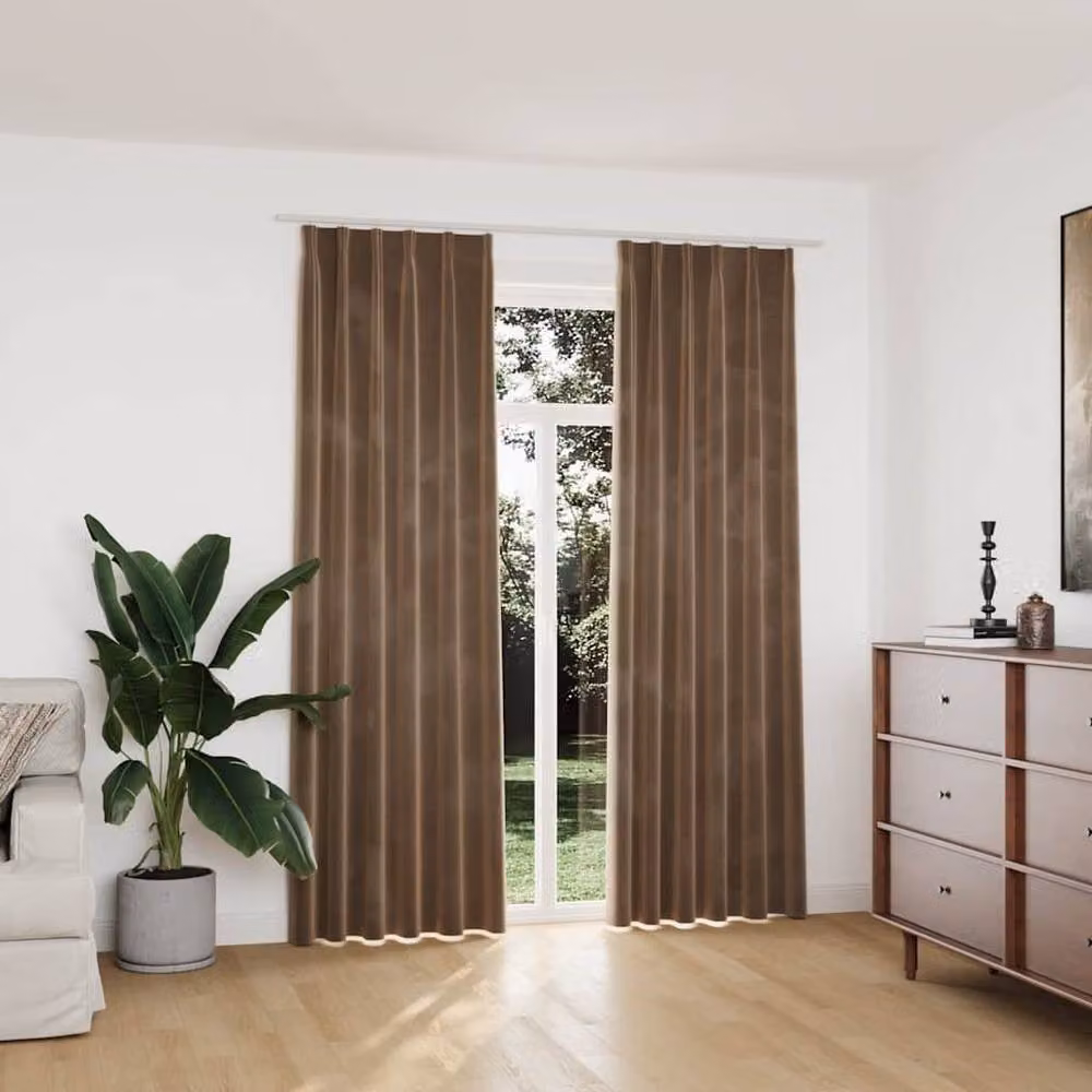 Berkfield Home Blackout Velvet Curtains, 2 Pack, Beige, W: 140 cm, H: 225 cm – 2