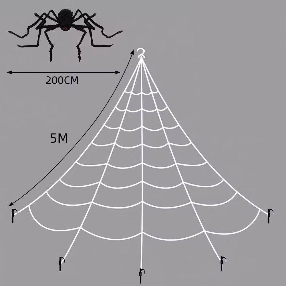 YnysTec Halloween Prop Set featuring 200cm Hairy Giant Spider and 5m Web in Black – 2