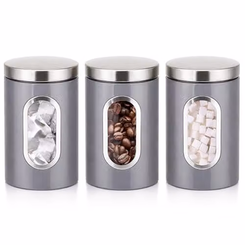 Innoteck 3 Piece Airtight Stainless Steel Kitchen Canister Set in Grey – 1