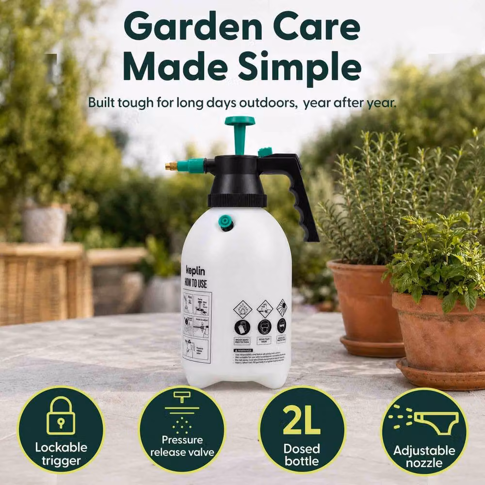 Keplin 2L Manual Pressure Sprayer in White and Transparent – 3