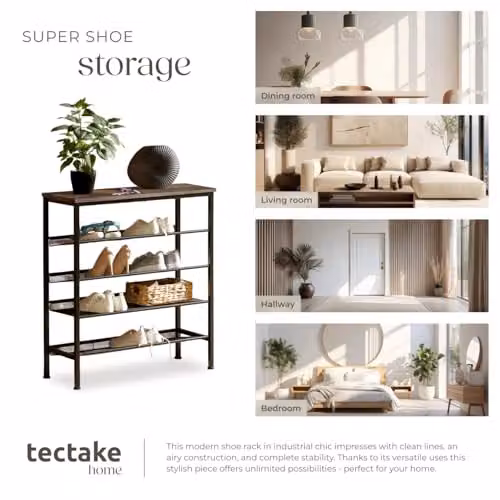 tectake 5-Tier Shoe Rack with Adjustable Shelves in Black and Brown, W/D/H: 75.5 x 30.5 x 85.5 cm – 6