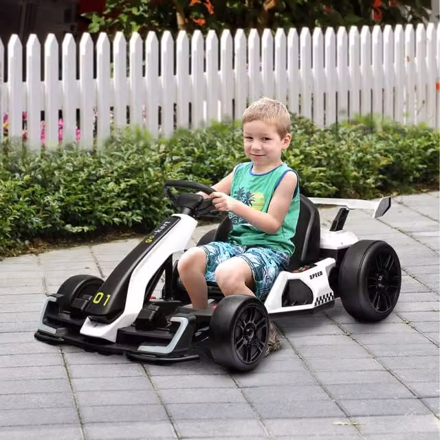 HOMCOM 24V Electric Go Kart for Kids with Adjustable Seat and Light and Sound Effects, White