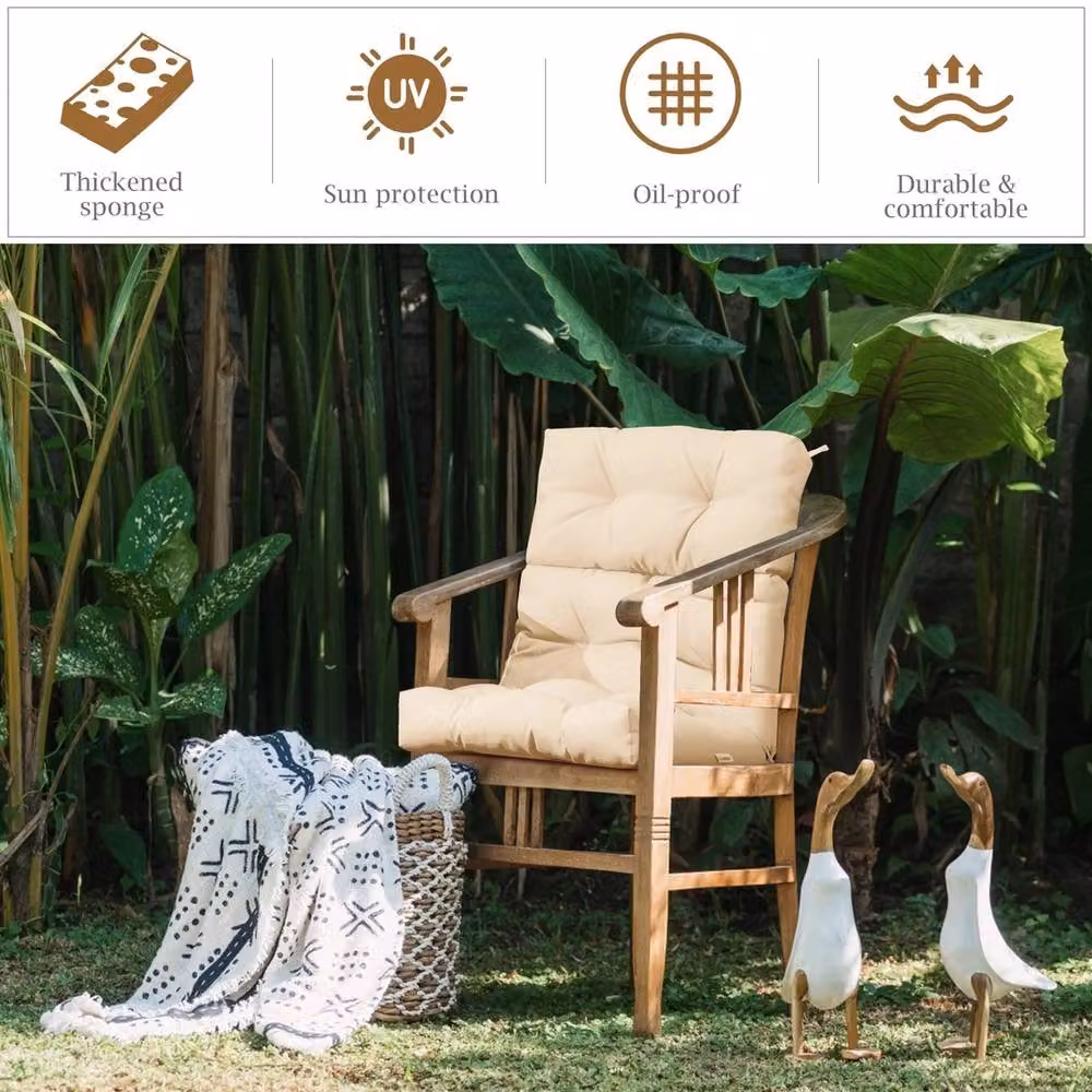 VOGREX Beige High Back Chair Cushion with Thick Foam, Non-Slip and Water-Repellent Polyester Material – 4