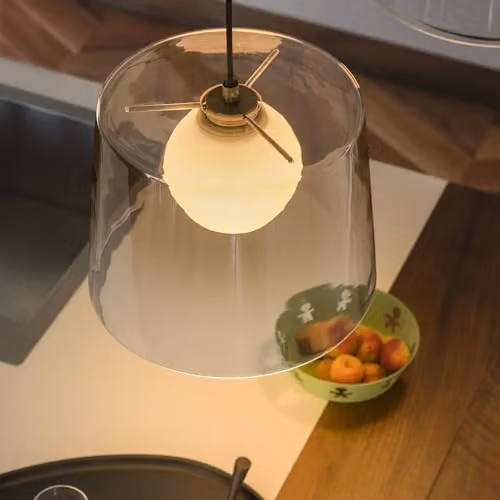 Netlighting Fade Dome Pendant Ceiling Light with Amber Yellow Glass Shade – 2