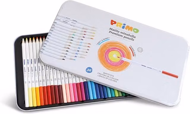 Minabella 36 Multicolour Pigment Coloured Pencils in a Yellow Tin Case