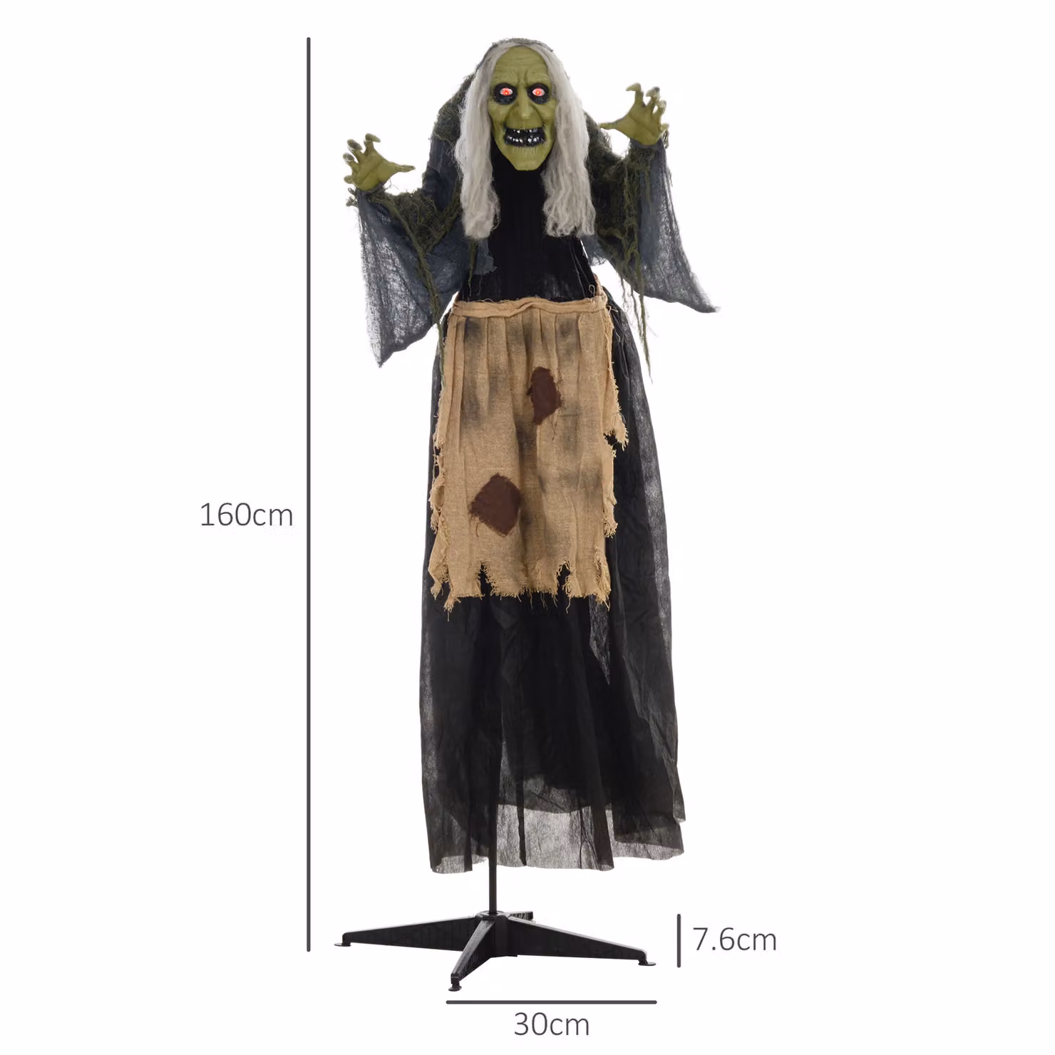 HOMCOM Hunchback Witch Halloween Animatronic with Glowing Eyes in Red and Multicolour – 3