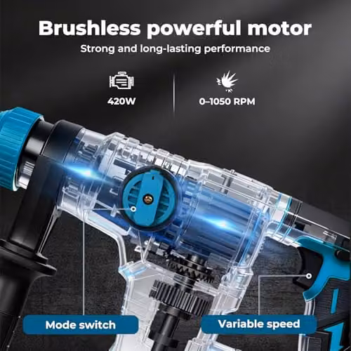 Traderight 21V Brushless Cordless SDS-Plus Rotary Hammer Drill in Blue and Black – 9