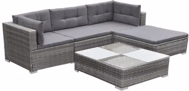 Berkfield Home 5 Piece Grey Poly Rattan Garden Lounge Set with Cushions, Ottoman and Coffee Table – 1