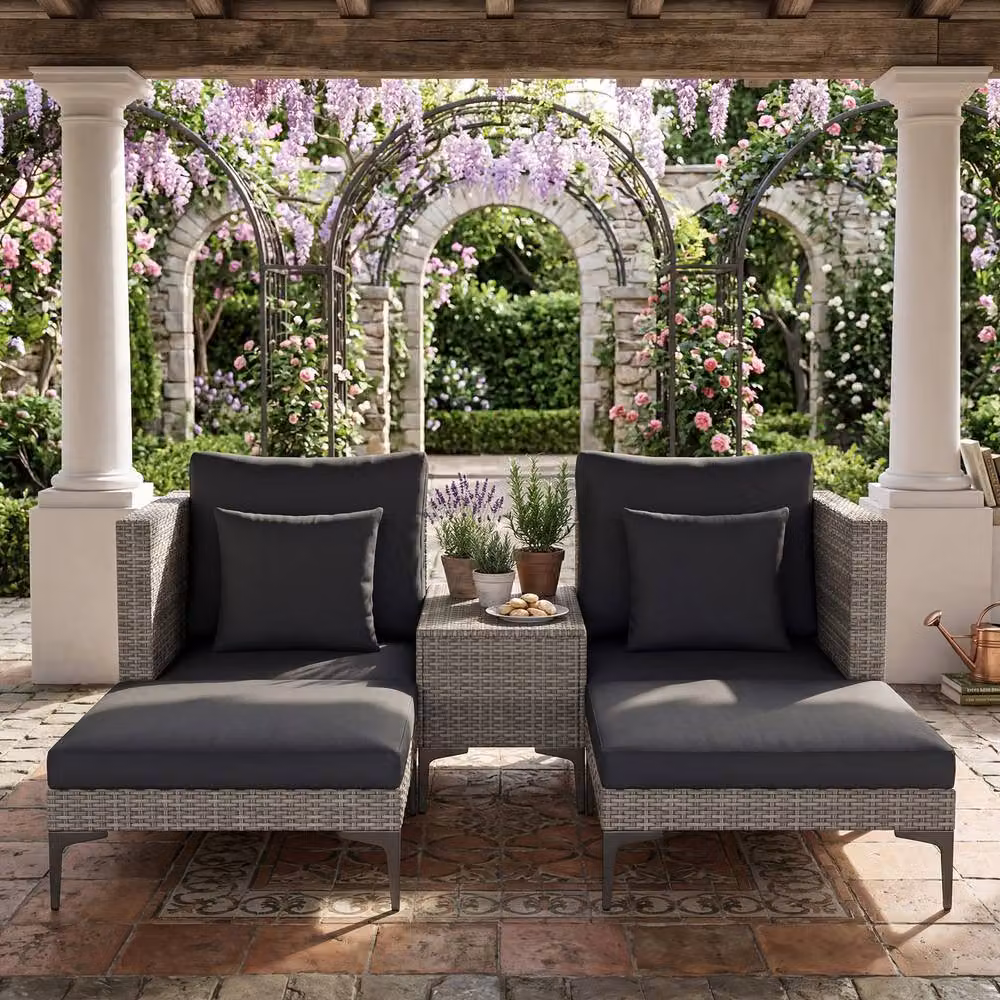 Costway 5-Piece Grey PE Rattan Patio Conversation Set with Upholstered Cushions and Side Table – 8