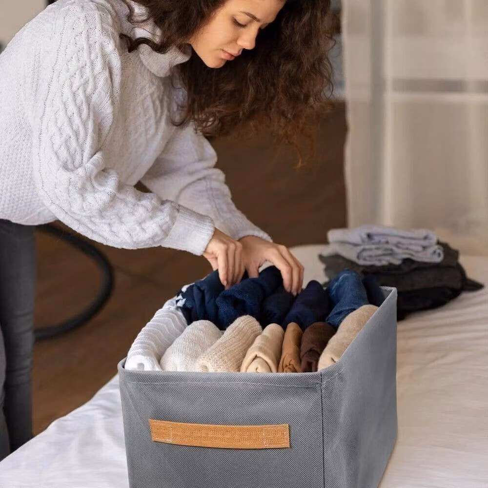 FORGEVIO Set of 4 Foldable and Stackable Storage Boxes in Grey, 50 cm – 4