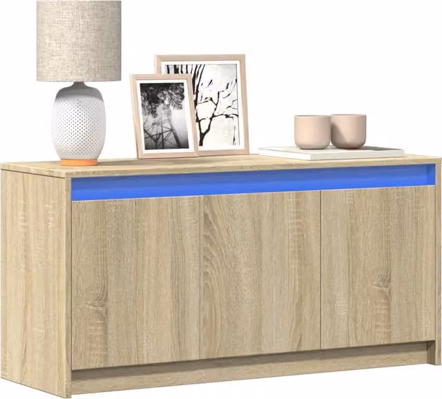 Berkfield Home Modern TV Cabinet with LED in Sonoma Oak Brown, W/D/H: 100 x 34 x 50 cm – 1