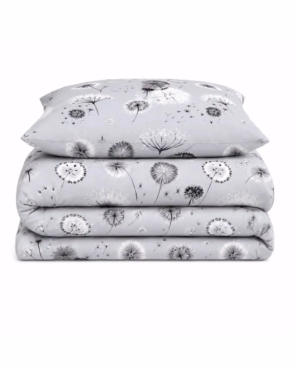 Velosso Dandelion Floral Printed Cotton Rich Duvet Cover and Pillowcase Set in Grey, W/D/H: 135 x 200 cm and 50 x 75 cm – 2
