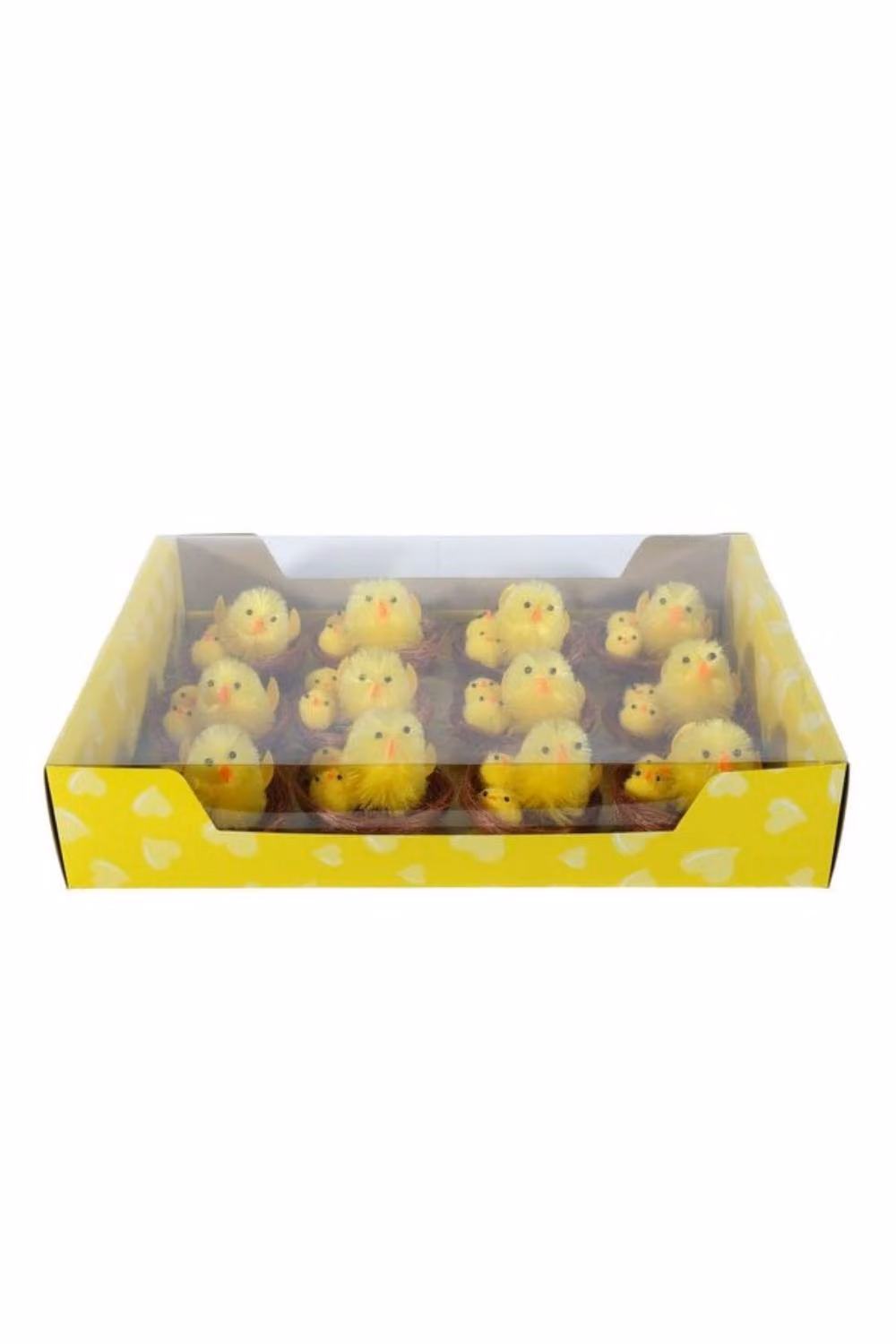 KDMD Yellow Chicks in Nest Easter Display Box, 12 Pack, 6.5 cm – 2