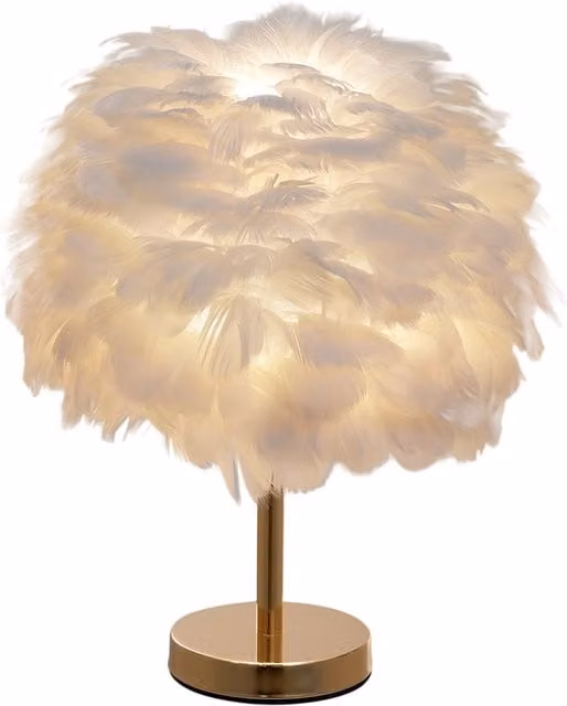 Living Star Chic Feather Table Lamp in Gold and White