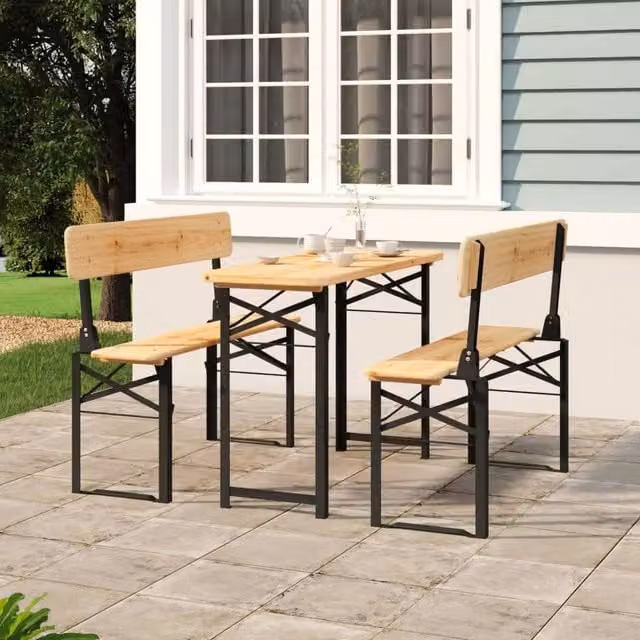 Berkfield Home 3 Piece Folding Beer Table Set in Brown Solid Wood and Metal – 1
