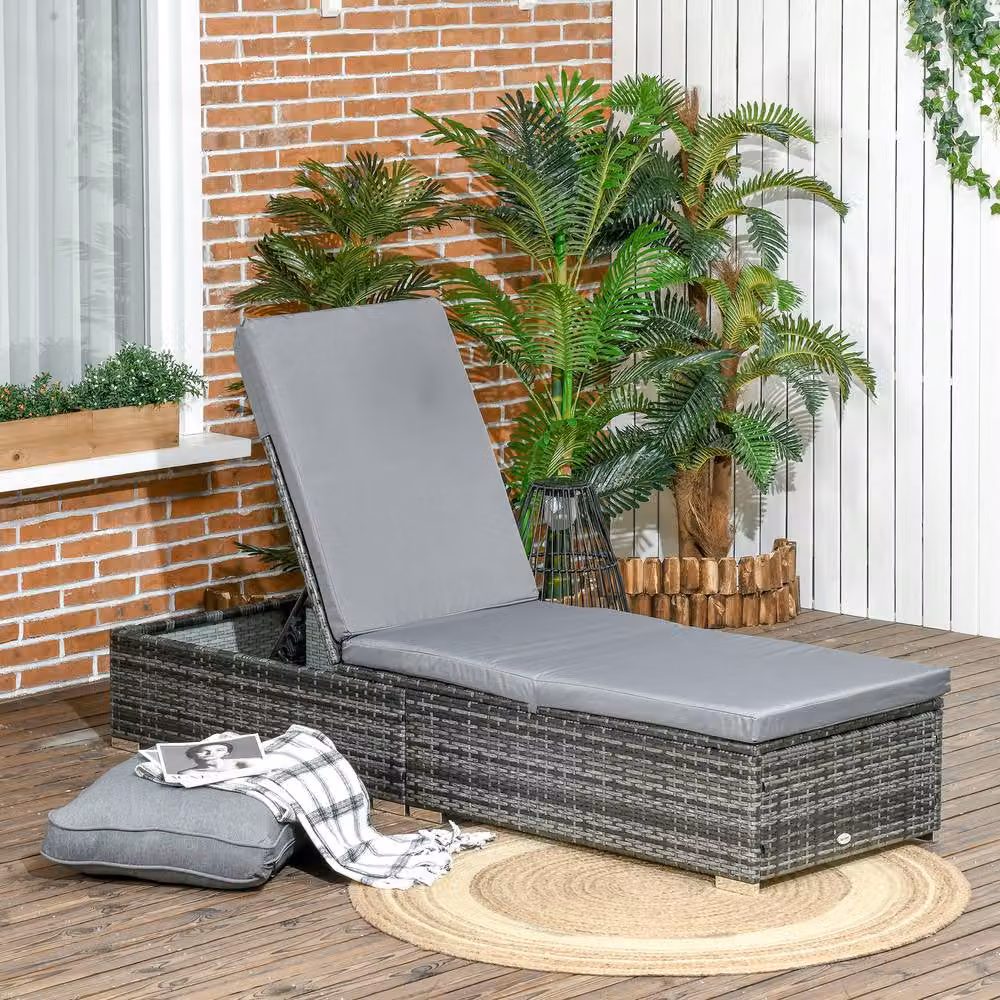 ERGOVEXA Grey PE Rattan Sun Lounger with Five-level Adjustable Recliner Bed and Powder Coated Steel Frame – 4