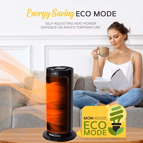 MONHOUSE 2000W Energy Efficient PTC Ceramic Portable Fan Heater with Remote Control and 12H Timer, Black, W/D/H: 40 x 40 x 40 cm – 7