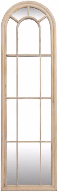 Lemon Pavilion Washed Wood Tall Arched Window Mirror in Light Brown, W: 50 cm, H: 170 cm