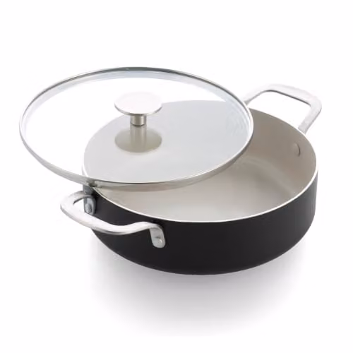 KitchenAid Black Aluminium Ceramic Non-Stick Sauté Pan with Glass Lid, 24 cm, 3.1 l