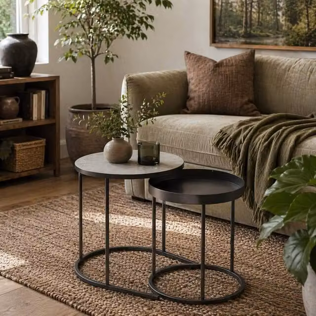 Wyld Haus Midoli Set of 2 Grey Industrial Metal and Wood Nesting Tables – 1