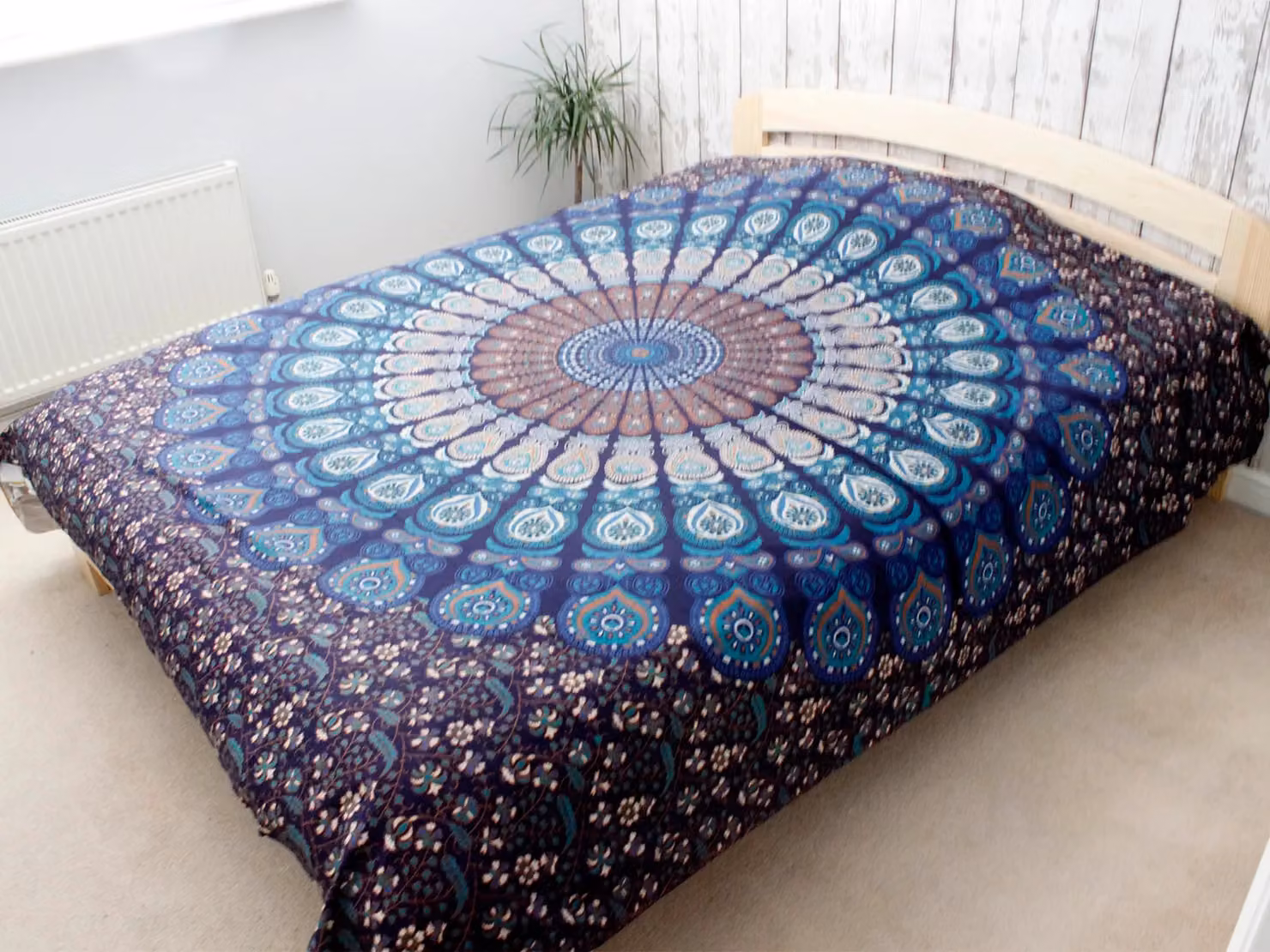 Ancient Wisdom Blue Cotton Double Bedspread and Wall Hanging Set with Classic Mandala Design – 3
