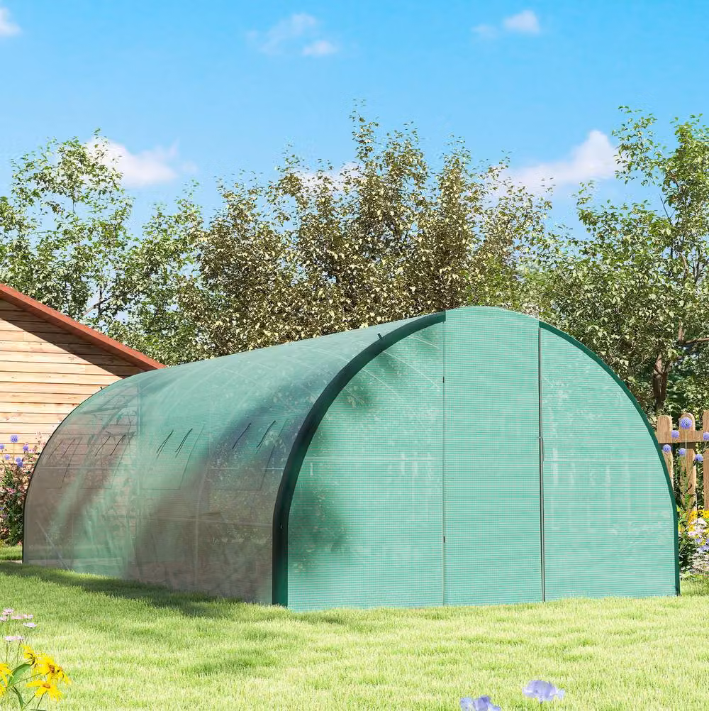 STILVORA Walk-in Polytunnel Greenhouse in Green with Mesh Windows – 2