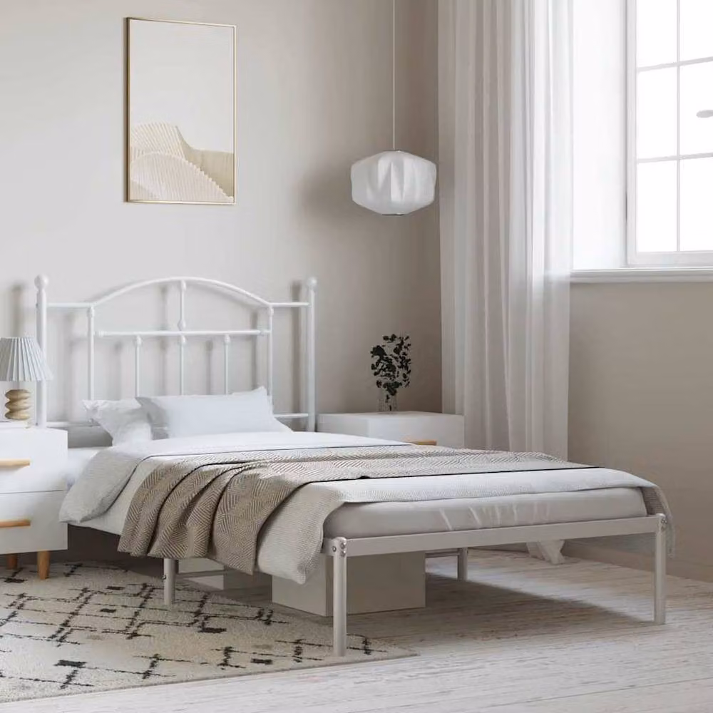 Berkfield Home Metal Bed Frame with Headboard in White, W/D/H: 100 x 200 cm – 2