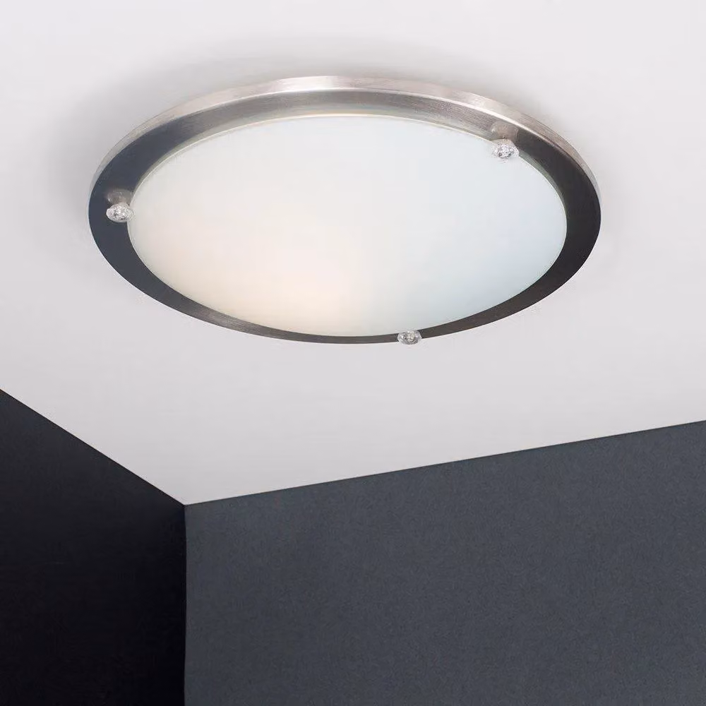 ValueLights Round Flush Ceiling Light in Silver and White with Chrome and Glass Finish – 2