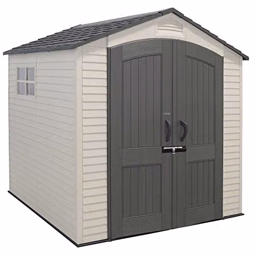 Lifetime 60190 Heavy Duty Plastic Shed with Window and Floor, Beige, W/D/H: 214 x 215 x 228 cm