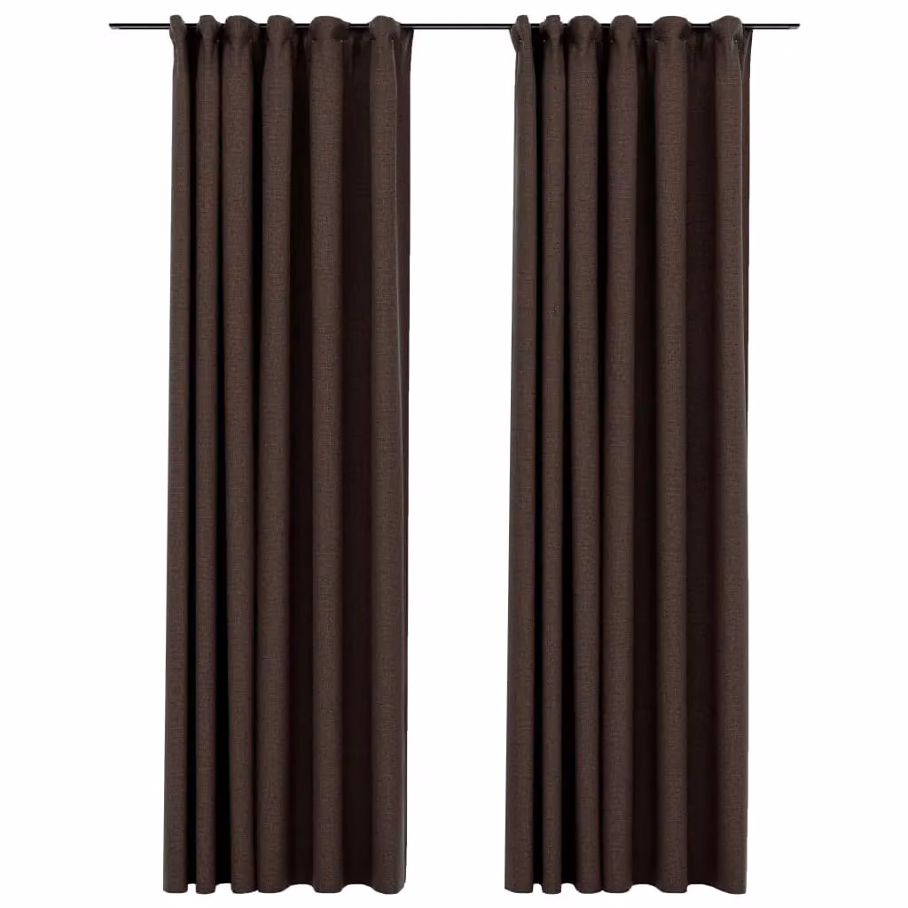 Berkfield Home Linen-Look Blackout Curtains with Hooks, 2 Pack, Taupe, W: 140 cm, H: 225 cm – 2