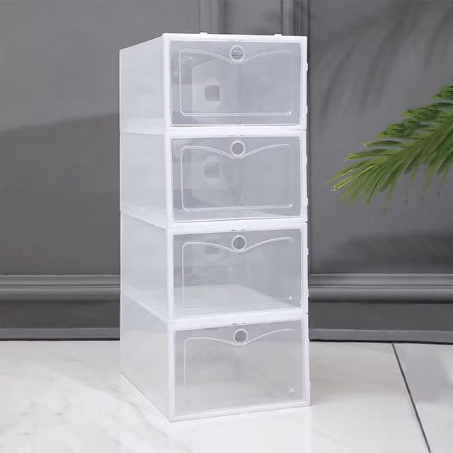 Hinsinc 12-Pack White and Transparent Plastic Stackable and Foldable Shoe Storage Boxes – 1