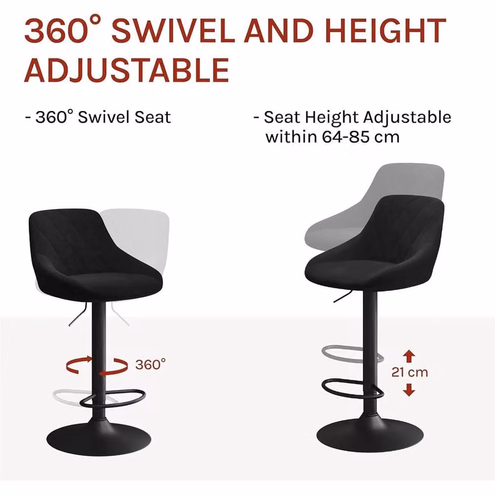 NESTLUNE Set of 2 Adjustable Black Swivel Gas Lift Breakfast Bar Stools – 6