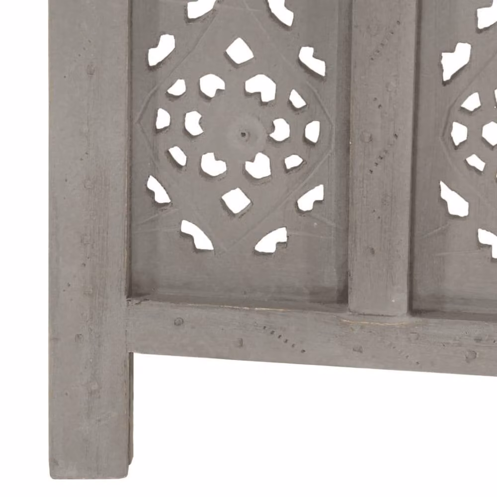 Berkfield Home Hand Carved 5-Panel Mango Wood Room Divider, Grey, W: 200 cm, H: 165 cm – 3