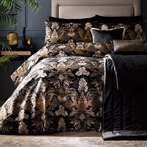 Laurence Llewelyn-Bowen Jungle Duvet Cover Set in Black and Gold, 100% Cotton, W/D/H: 230 x 220 cm