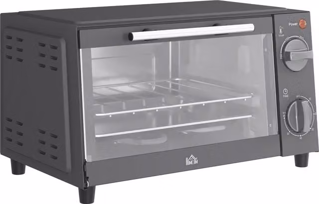 HOMCOM 9L Mini Countertop Electric Grill and Toaster Oven with Adjustable Temperature, Timer and Baking Tray, Grey – 1