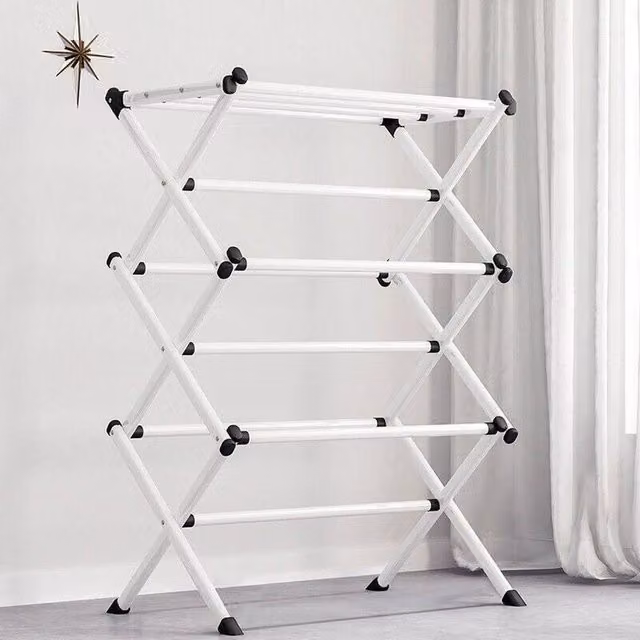 KORVIXA Heavy Duty Folding Clothes Airer Dryer in White, W/D/H: 100 x 100 x 98 cm