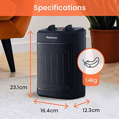 Pro Breeze 2000W Mini Ceramic Fan Heater in Black – 7