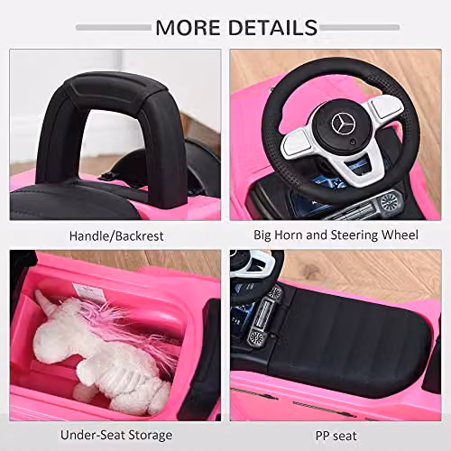 HOMCOM Mercedes 3 in 1 Kids Ride On Car with Slide and Light and Sound Effects, Pink, W/D/H: 41.5 x 28.5 x 28.5 cm – 5