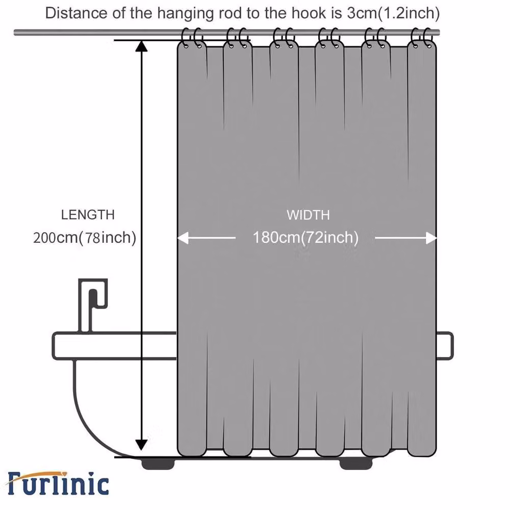 KORVIXA Anti-Mould Waterproof Polyester Shower Curtain in Grey, W: 180 cm, H: 200 cm – 5