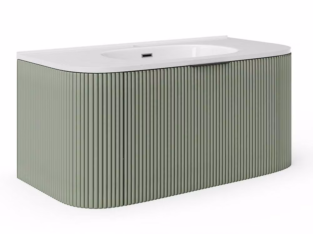 Vente-unique Matt Green Suspended Grooved Bathroom Vanity Unit with Inset Basin and Soft-Close Doors – 2