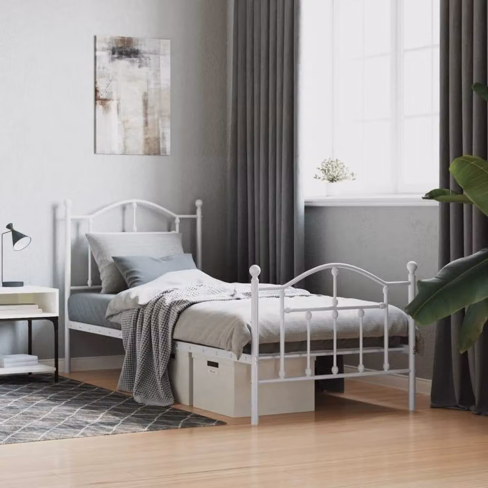 Berkfield Home Metal Bed Frame with Headboard and Footboard, White, W: 80 cm, L: 200 cm – 1