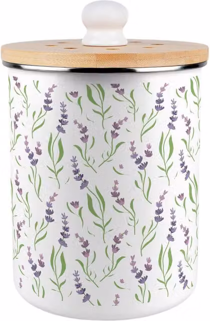 Purely Home Wispy Lavender Food Waste Caddy, 2L Metal Enamel Compost Bin with Flip Lid, Purple