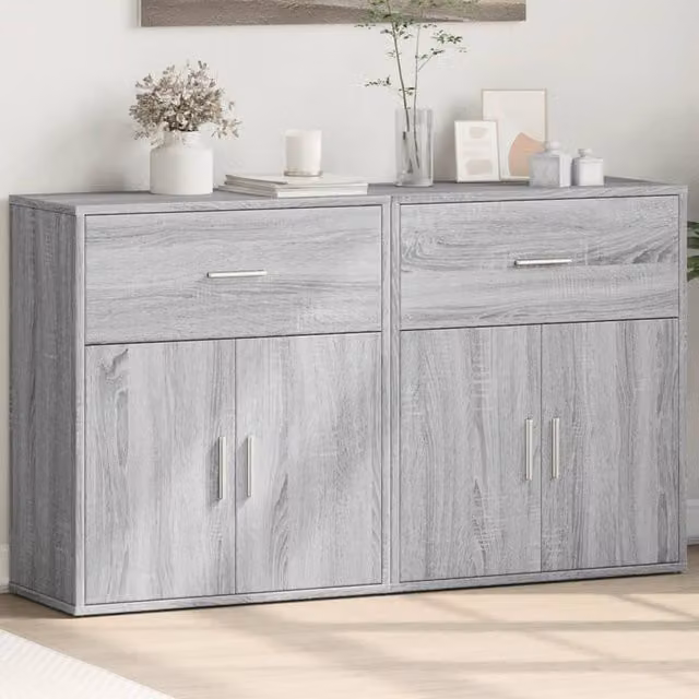 Berkfield Home Set of 2 Grey Sonoma Sideboards in Engineered Wood, W/D/H: 60 x 31 x 70 cm