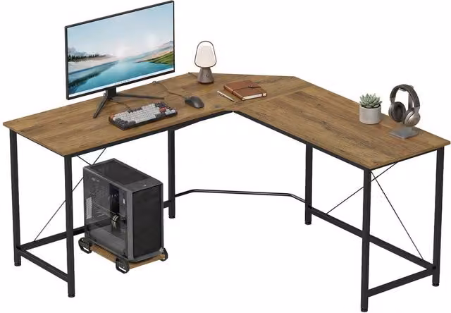 HOMCOM Modern L-Shape Corner Computer Desk and Gaming PC Workstation in Brown