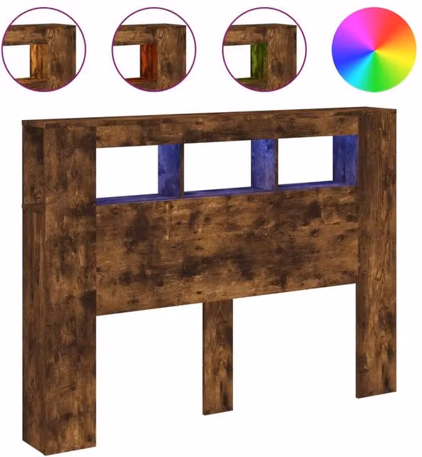 Berkfield Home LED Headboard in Smoked Oak, Brown, W/D/H: 140 x 18.5 x 103.5 cm – 1