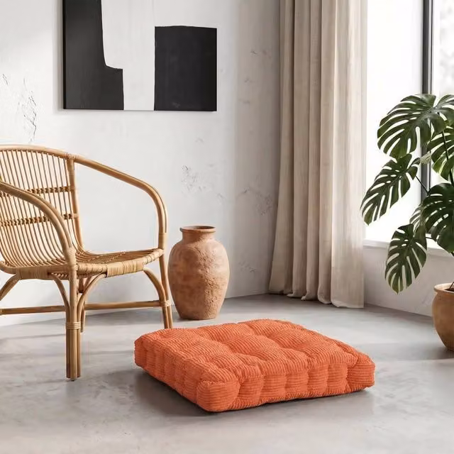 EONLION Orange Corduroy Square Dining Chair Seat Pads with Removable Cover, W: 120 cm, D: 90 cm – 1