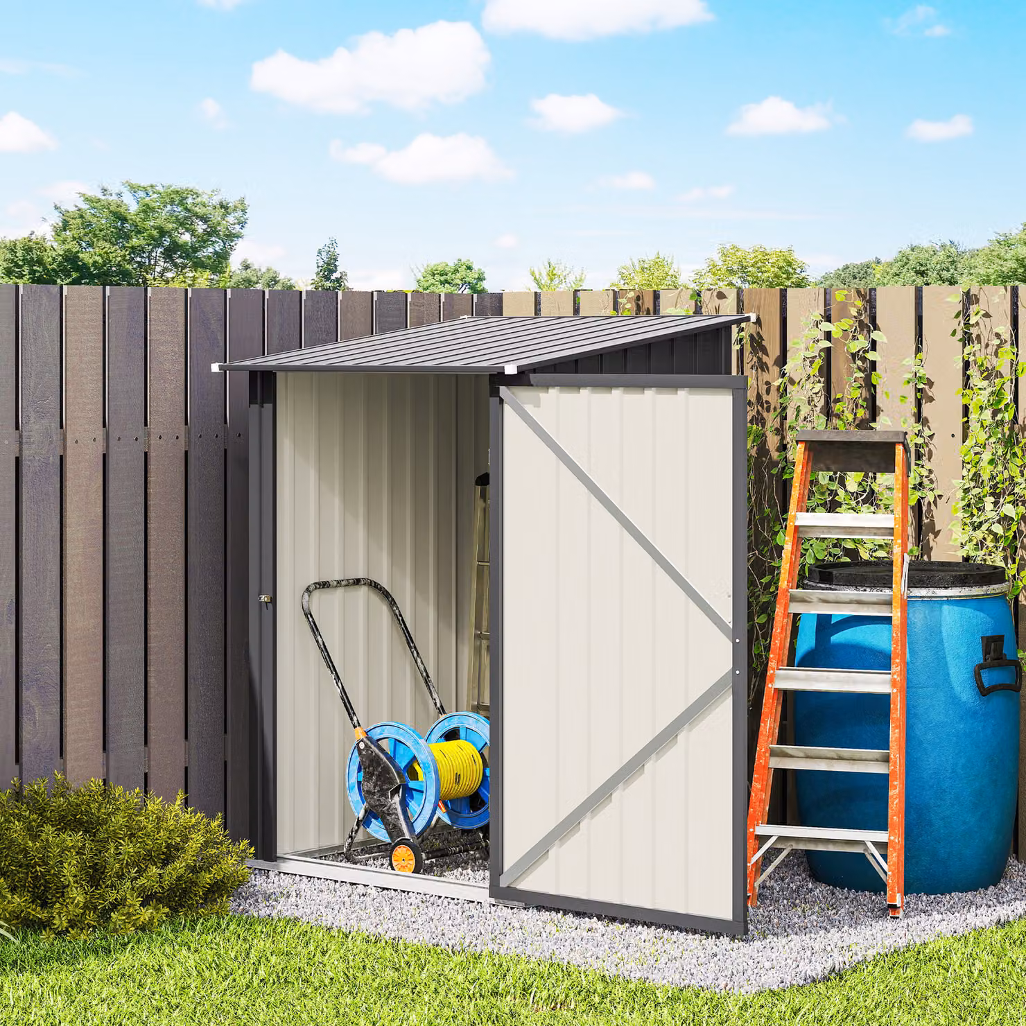 Outsunny Dark Grey Galvanised Steel Lean To Pent Garden Shed with Locking Single Door – 7