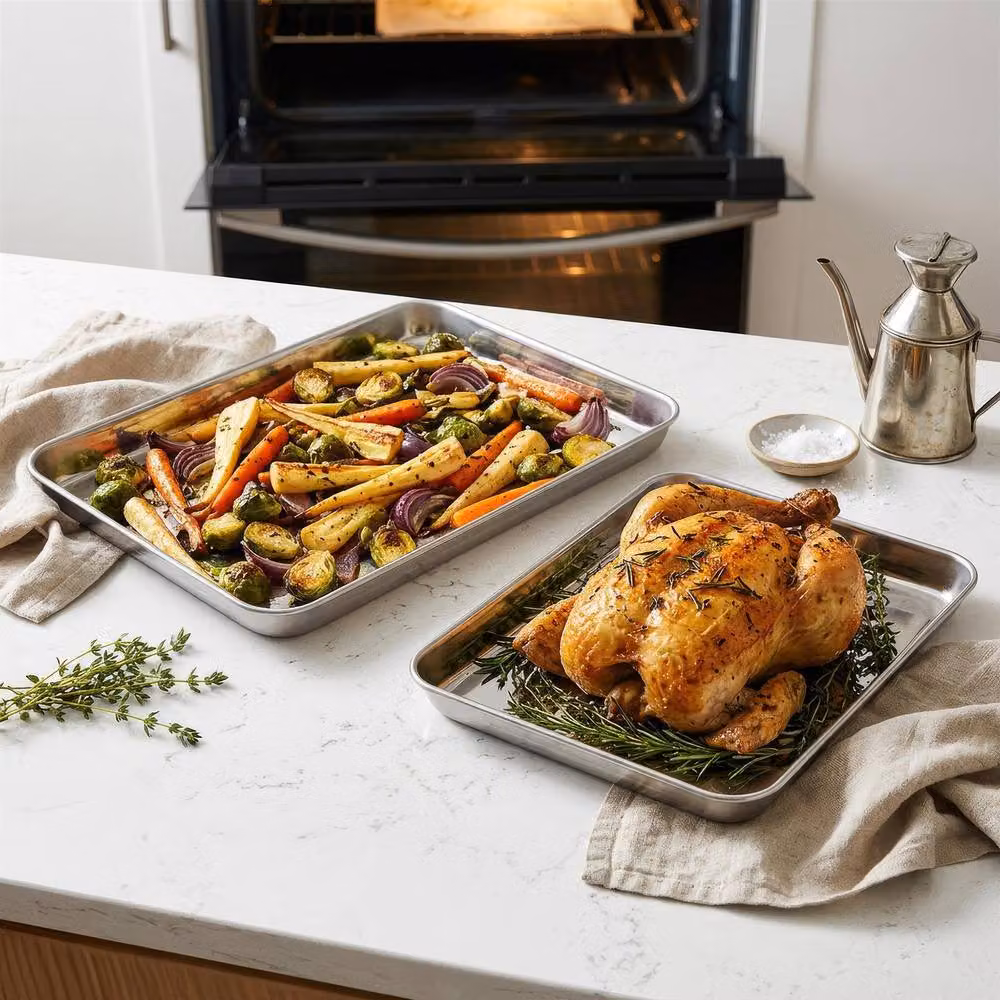 Argon Tableware 4 Piece Stainless Steel Rectangular Baking Tray Set in Silver – 2