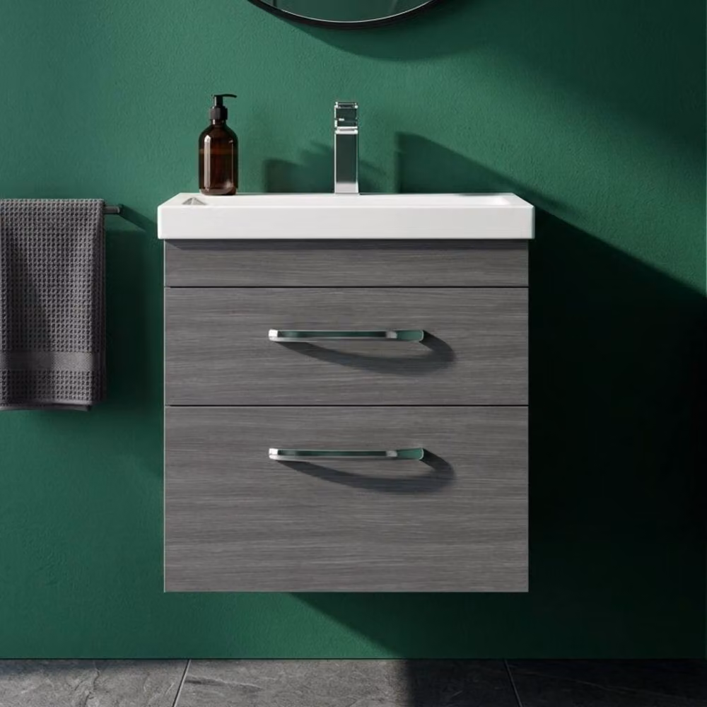 Balterley Millwich 2 Drawer Vanity Basin Unit in Anthracite Grey Woodgrain, Width: 50 cm – 2